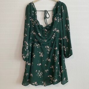 Abercrombie & Fitch Long sleeve fit and flare mini petite dress dark green